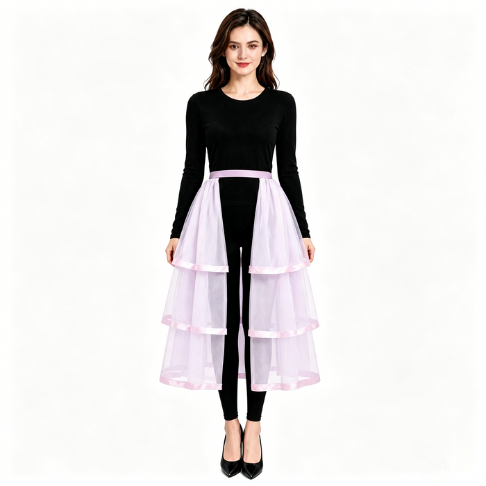 Gothic Tulle Skirt 3 Tiers Ribbon Trim for Halloween Elastic Waist
