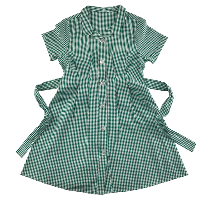 Green gingham with belt girls school summer dress