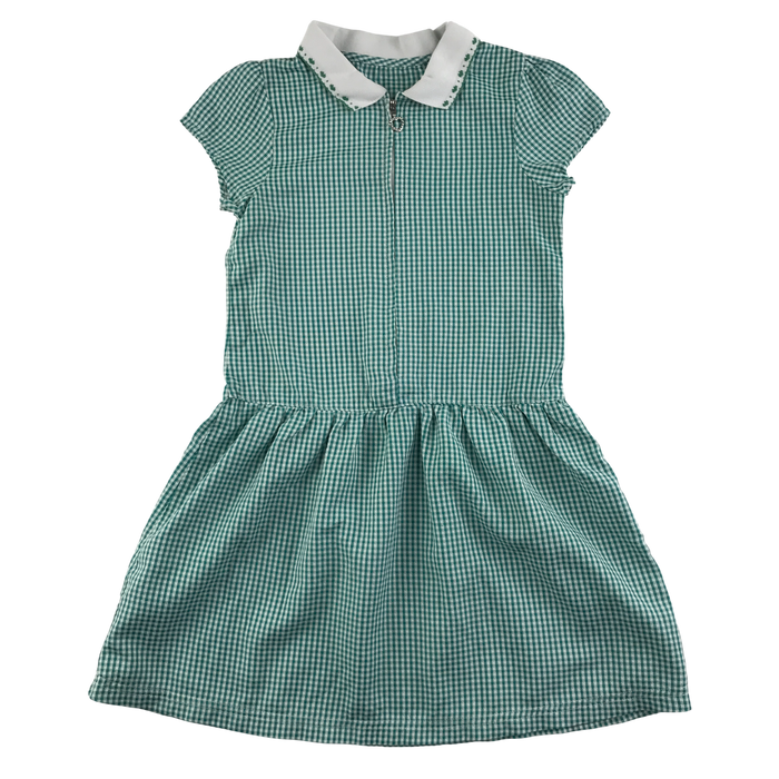 Green gingham with zipper girls school summer dress