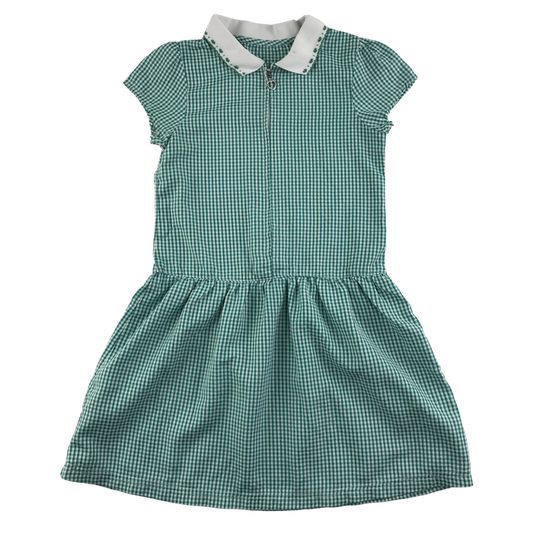Green gingham with zipper girls school summer dress