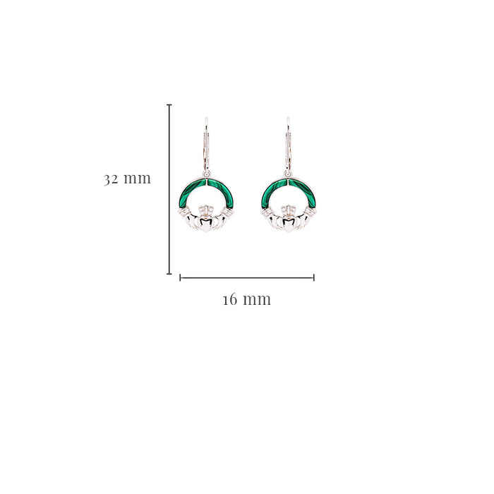 Green Malachite Sterling Silver Claddagh Drop Earrings