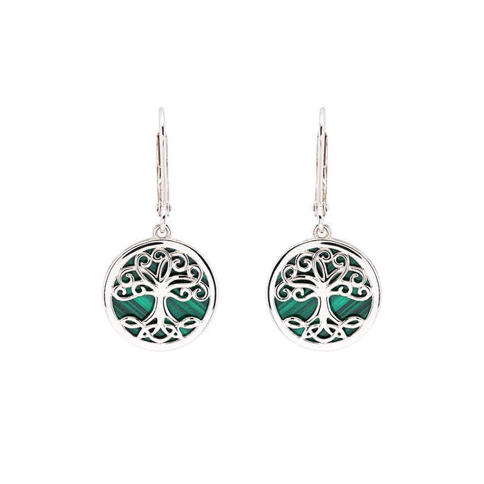 Green Malachite Sterling Silver Tree of Life Earrings