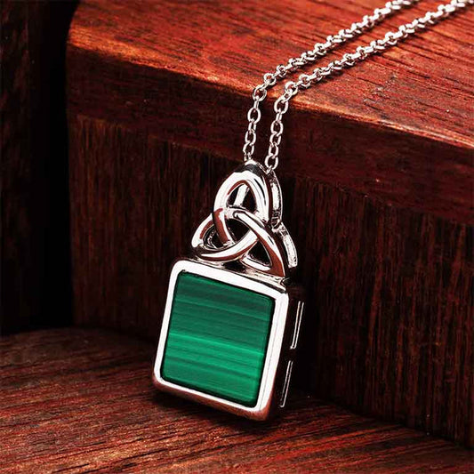 Green Malachite Sterling Silver Trinity Knot Necklace