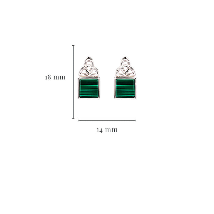 Green Malachite Trinity Knot Sterling Silver Earrings