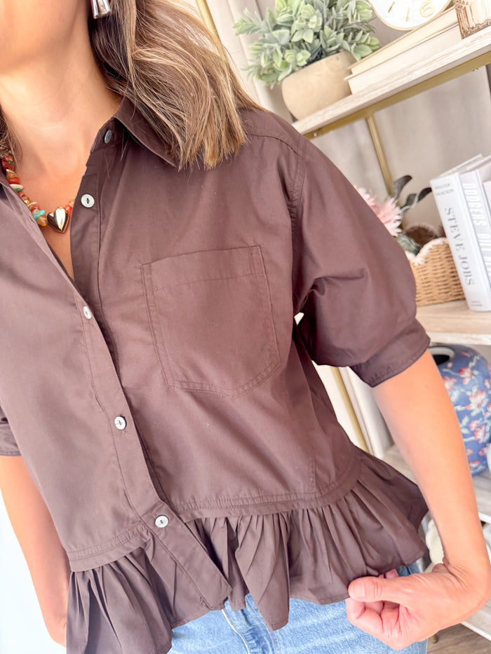 entro Gretchyn Peplum Short Sleeve Blouse – women's blouse