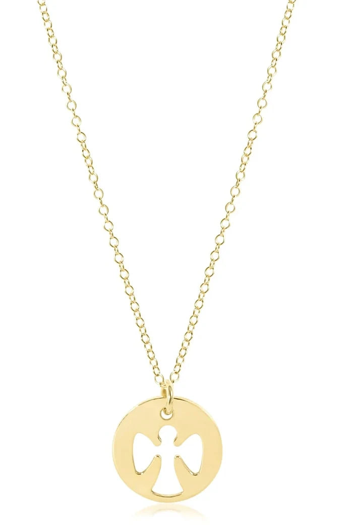 Guardian Angel Large Gold Disc 16" Necklace Gold