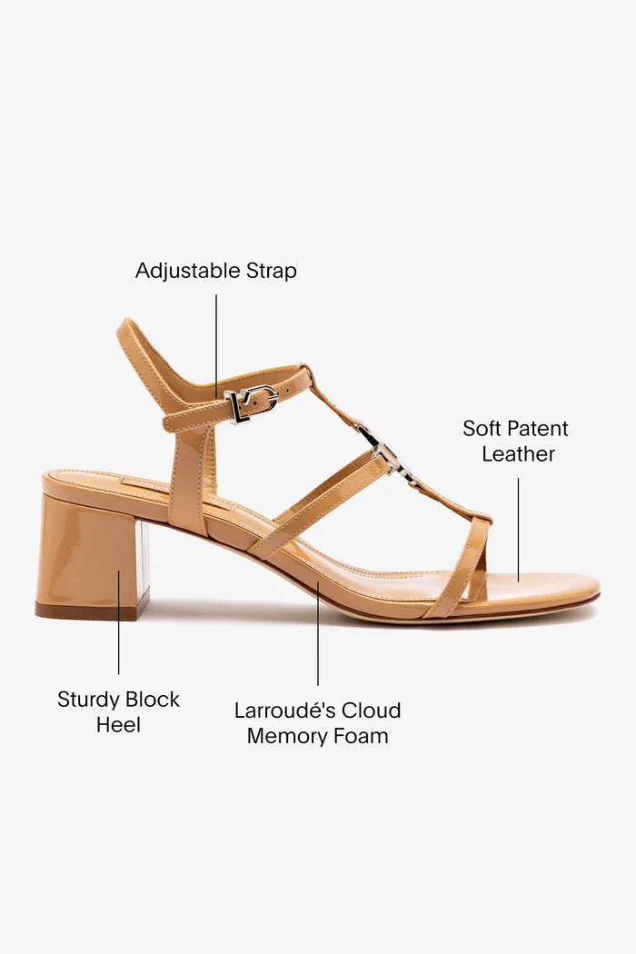 Hana Block In Tan Patent Leather Sandal Larroudé