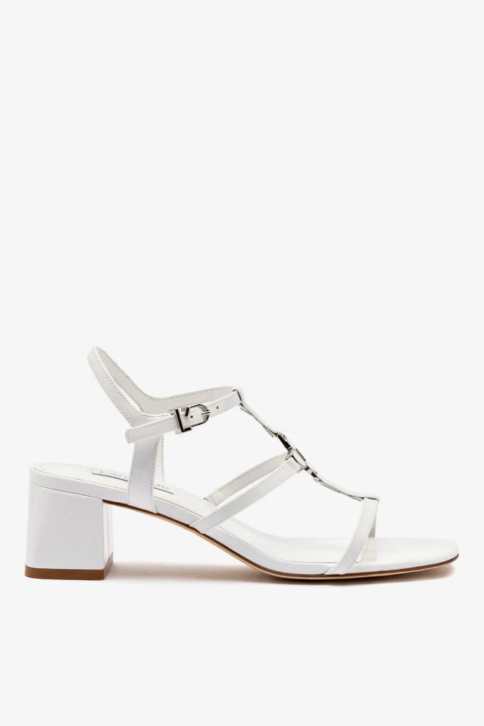 Hana Block In White Patent Leather Sandal Larroudé