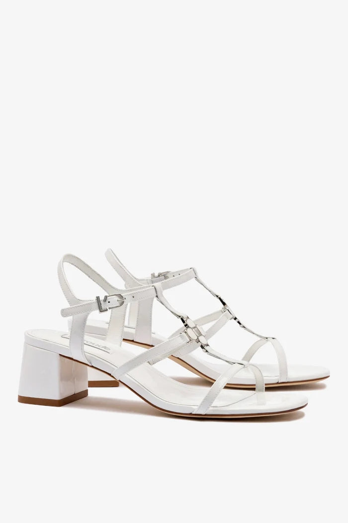 Hana Block In White Patent Leather Sandal Larroudé