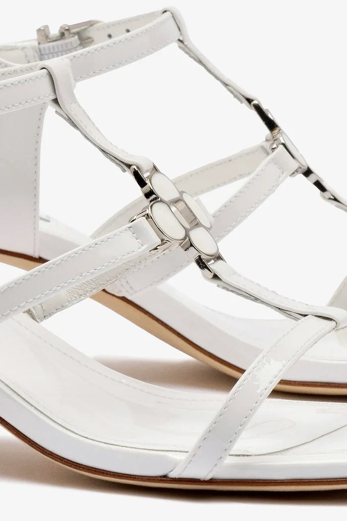 Hana Block In White Patent Leather Sandal Larroudé