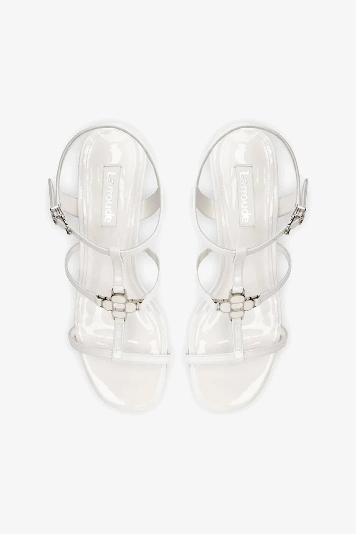 Hana Block In White Patent Leather Sandal Larroudé