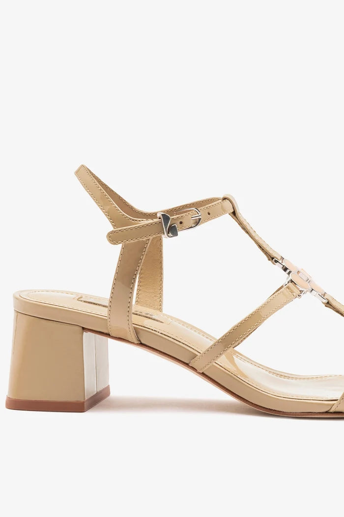 Hana Block Sandal Sand Patent Leather Sandal Larroudé