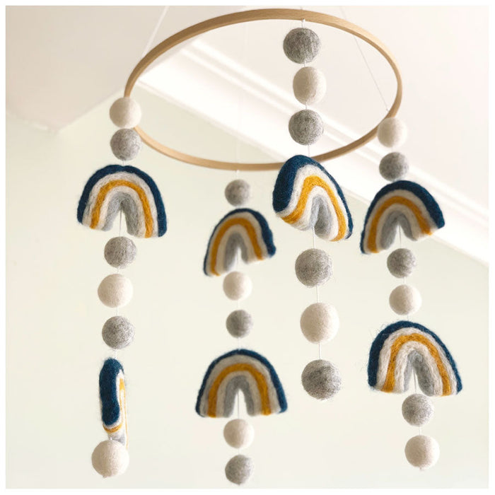 Sheepish Design Hand Made NZ Wool Baby Mobile - Rainbows Blue | Koop.co.nz
