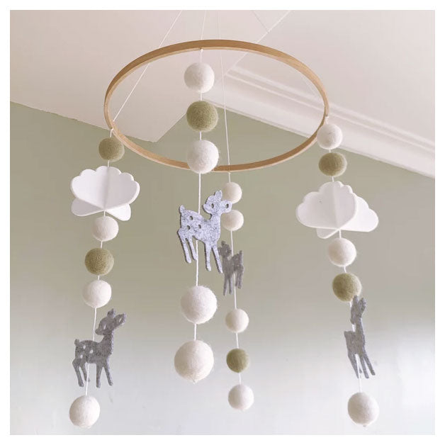 Sheepish Design Hand Made NZ Wool Baby Mobile - Sage Bambi | Koop.co.nz