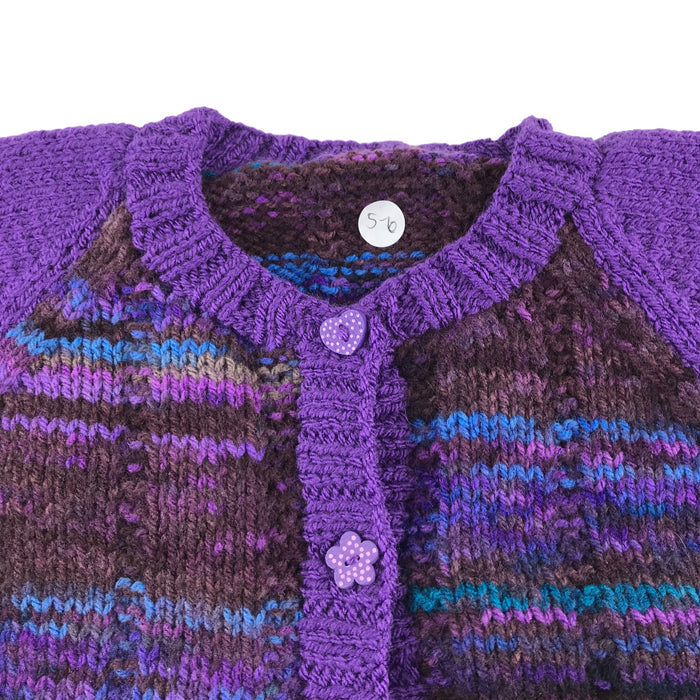 Handknitted 5-6 years purple blue knit cardigan