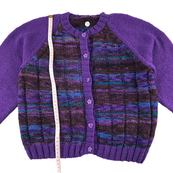 Handknitted 5-6 years purple blue knit cardigan