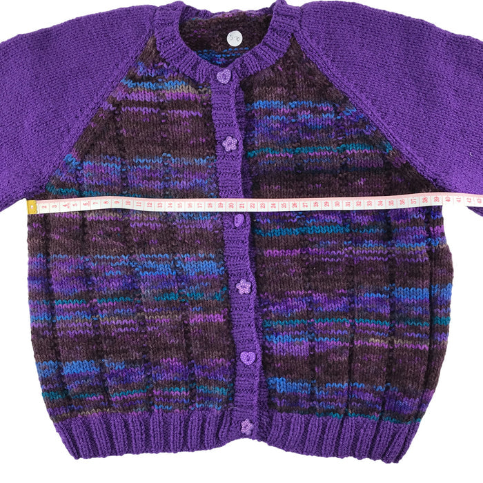 Handknitted 5-6 years purple blue knit cardigan