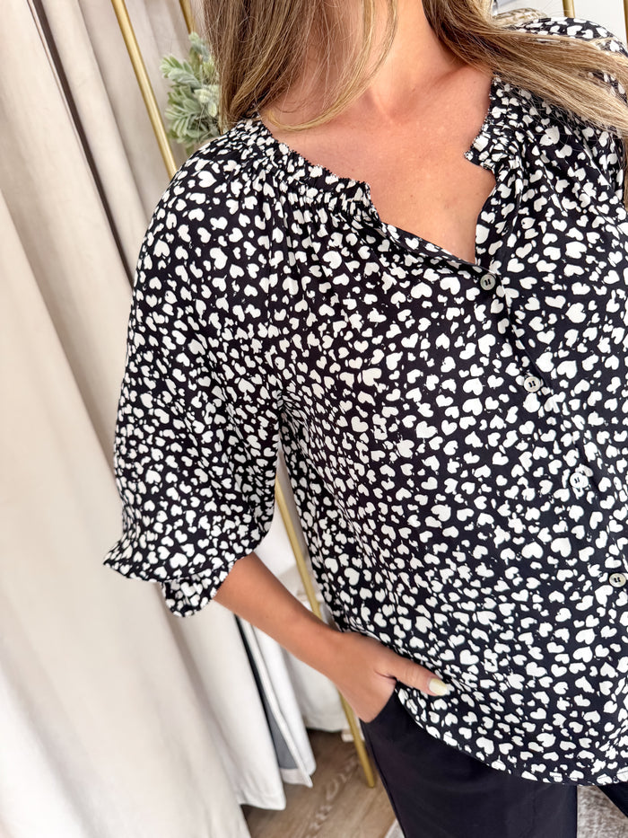 Liverpool Heart Detail 3/4 Sleeve Black Blouse – women's blouse