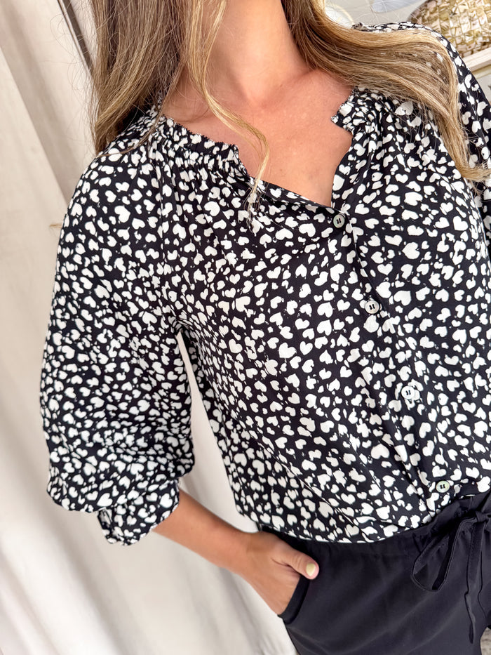 Liverpool Heart Detail 3/4 Sleeve Black Blouse – women's blouse