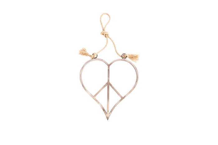 Heart Peace Sign ~ Metal + Jute (small)