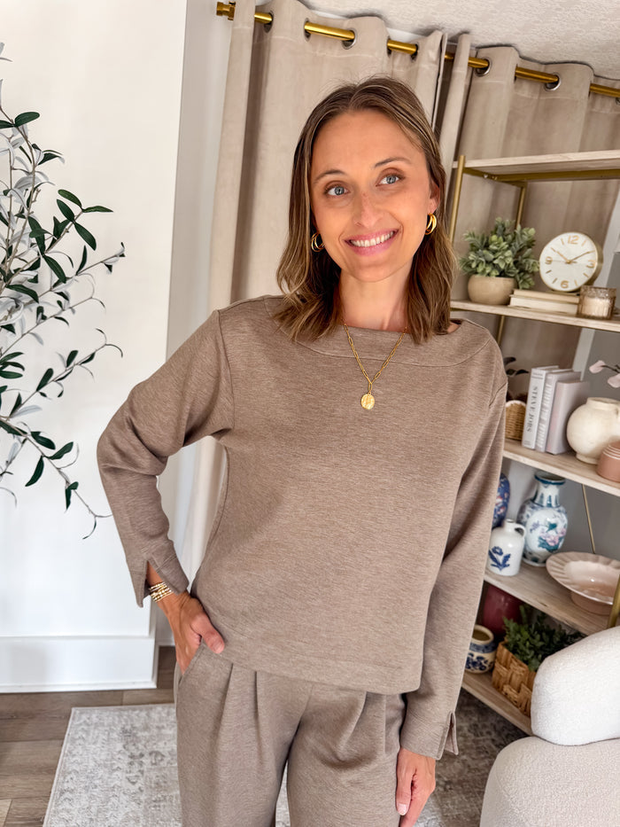 Liverpool Heathered Taupe Boat Neck Sweatshirt – women's sweatshirt