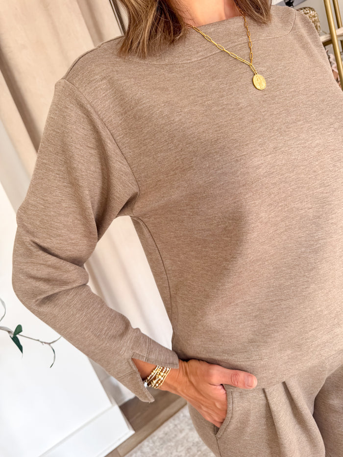 Liverpool Heathered Taupe Boat Neck Sweatshirt – women's sweatshirt