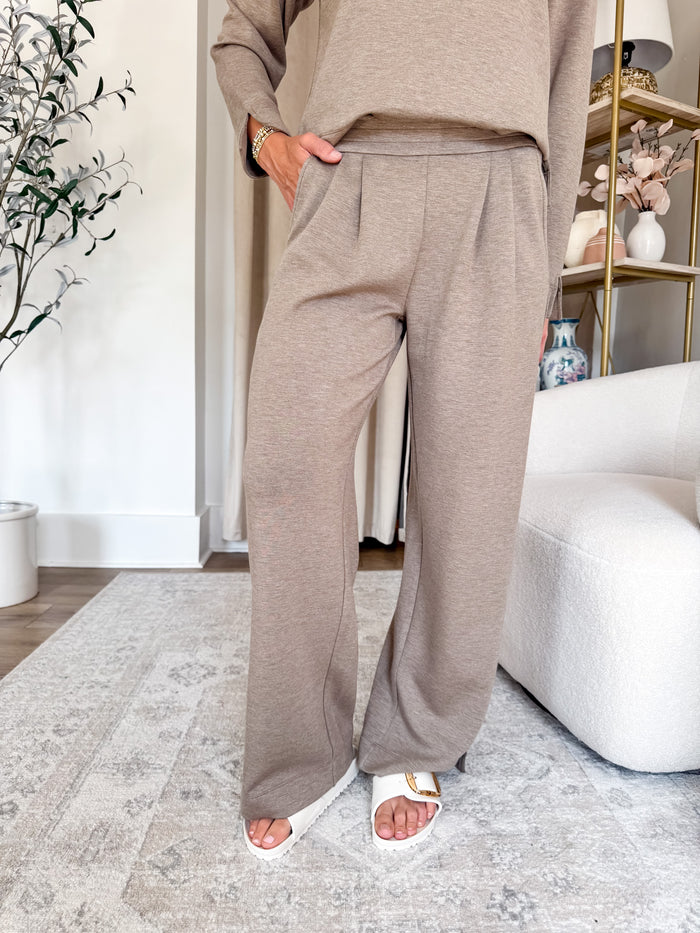 Liverpool Heathered Taupe Wide Leg Pleated Bottoms – women's bottoms