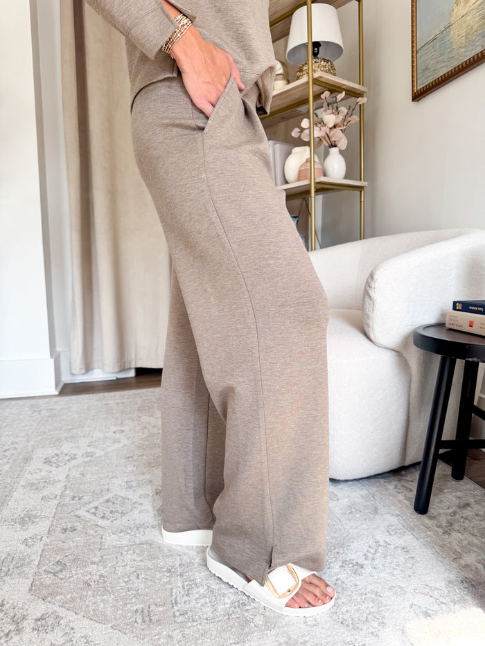 Liverpool Heathered Taupe Wide Leg Pleated Bottoms – women's bottoms