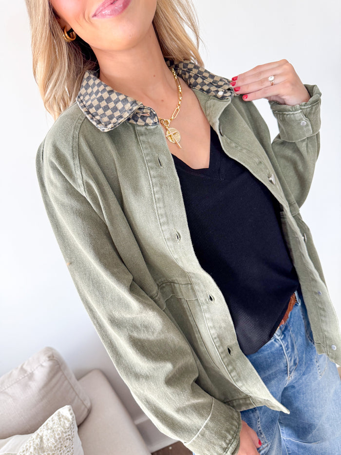 Heritage Washed Olive Button Up Jacket