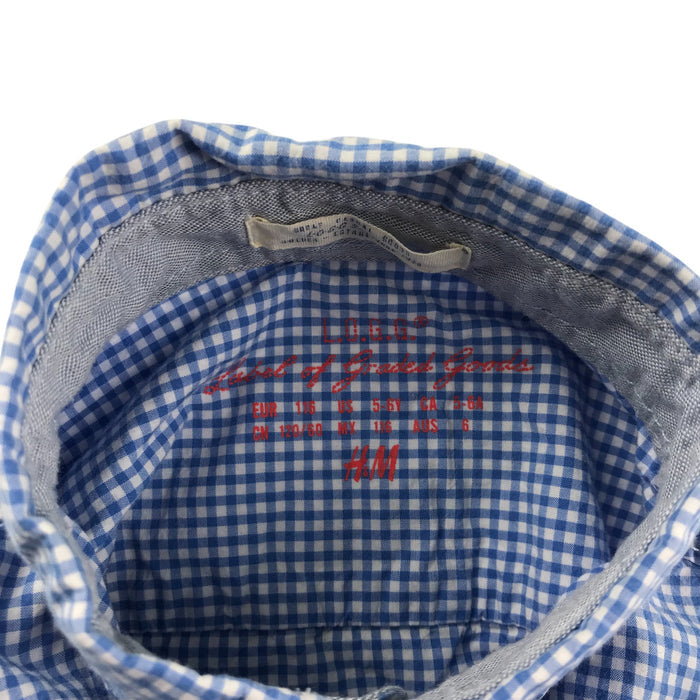 H&M 5-6 years blue and white checked long sleeve cotton shirt