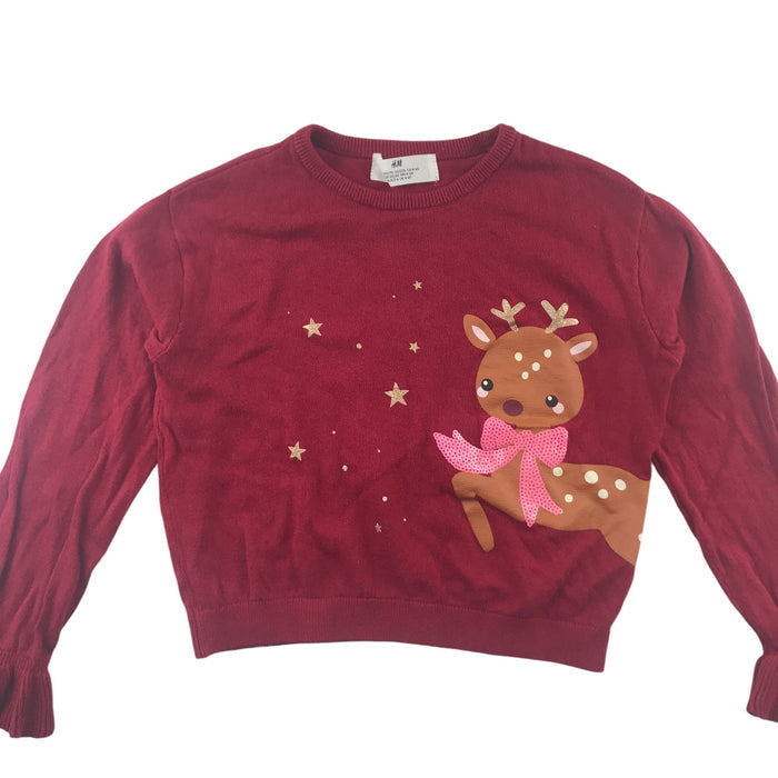 H&M 5-6 years burgundy sequin festive sequin cropped cotton jumper
