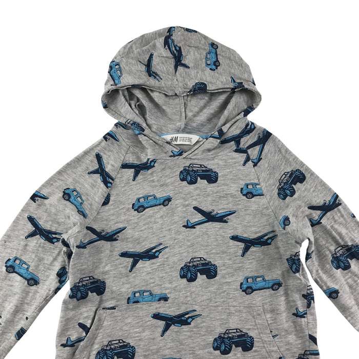 H&M 7-8 years grey cars and planes print hoodie