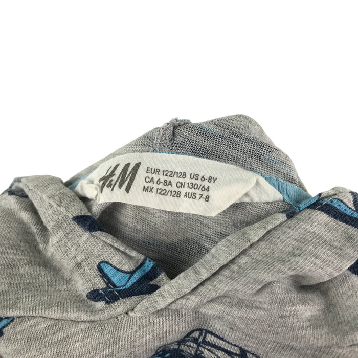 H&M 7-8 years grey cars and planes print hoodie