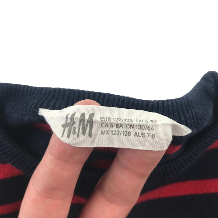 H&M 7-8 years red and navy striped cotton jumper