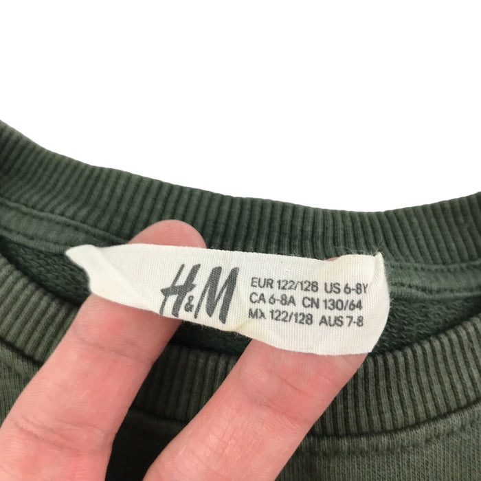 H&M 7 years khaki green sequin dinosaur cotton sweater