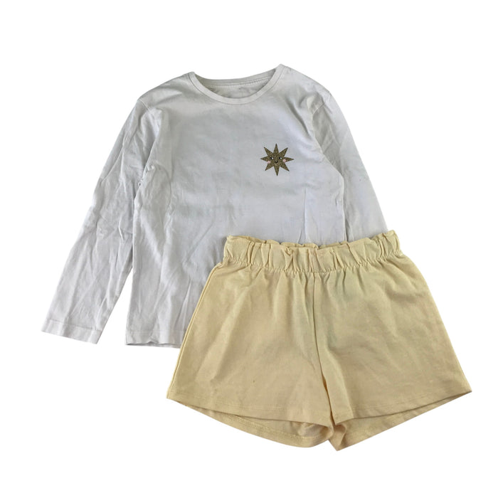H&M and George summer bundle 6-7 years white celestial t-shirt and yellow shorts cotton
