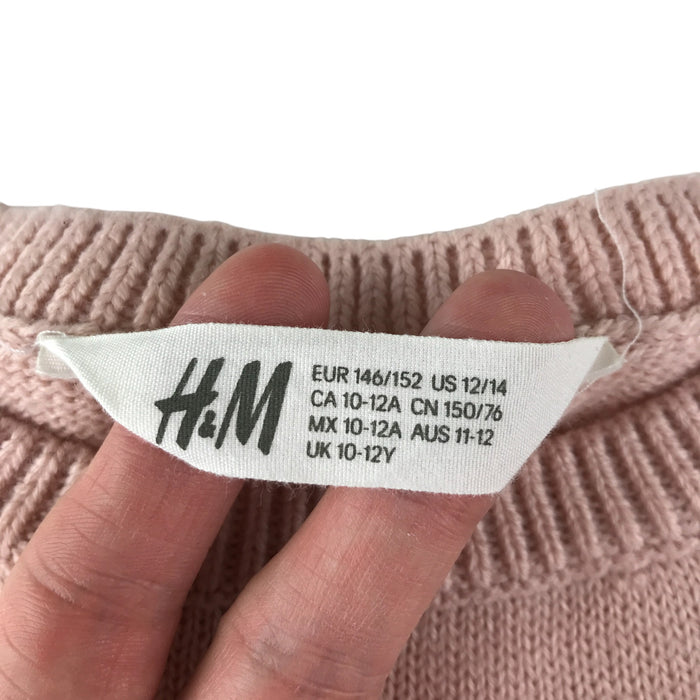 H&M festive jumper 10-12 years light pink sequin reindeer face
