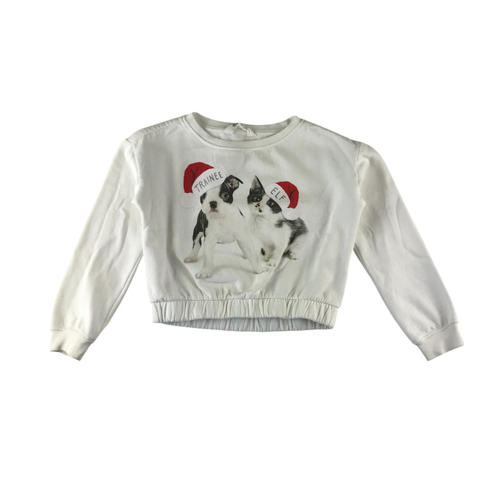 H&M festive sweater 9-10 years white puppy and kitten Christmas pullover