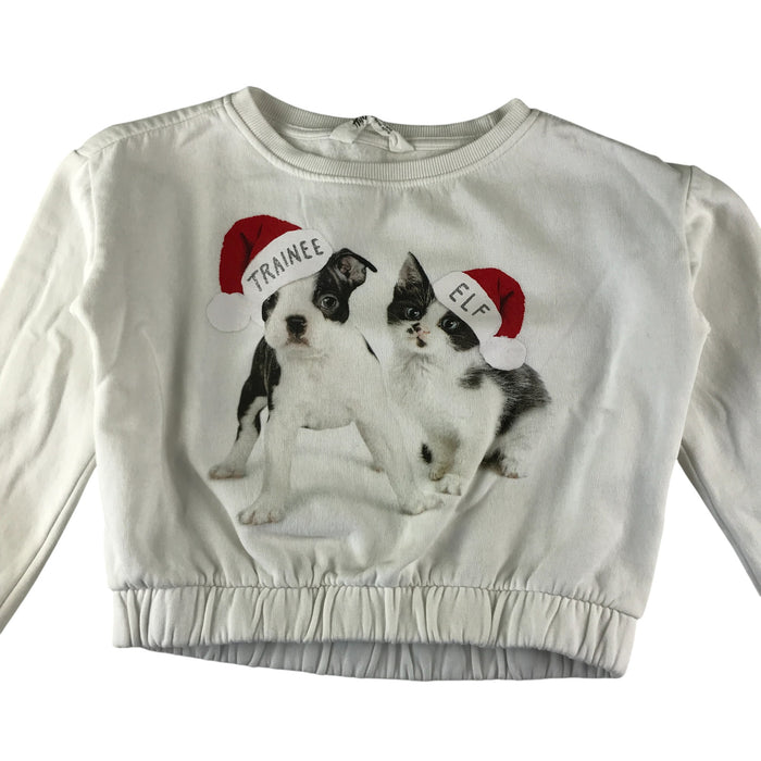 H&M festive sweater 9-10 years white puppy and kitten Christmas pullover