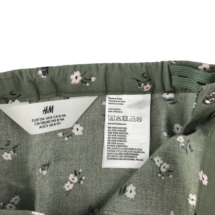 H&M skirt 9-10 years khaki green floral midi length viscose