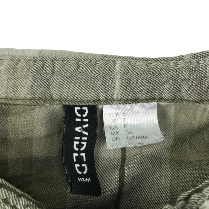 H&M womens S green checked plisse sleeve cotton shirt