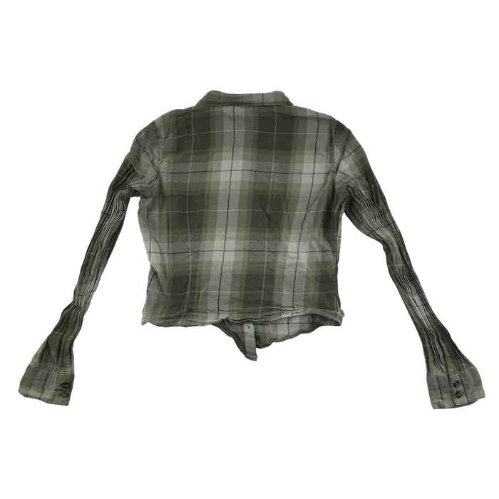 H&M womens S green checked plisse sleeve cotton shirt