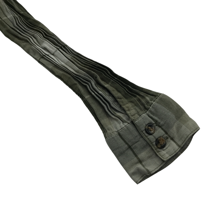 H&M womens S green checked plisse sleeve cotton shirt