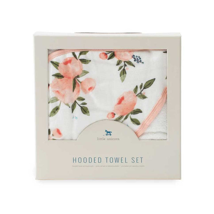 Little Unicorn Hooded Towel & Wash Cloth Set – Watercolour Roses | Koop.co.nz