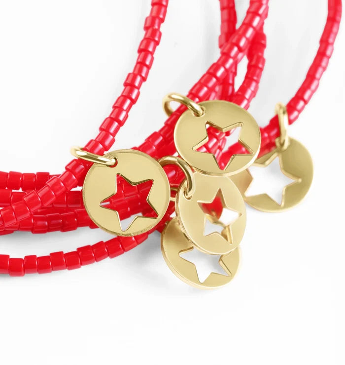 Hope Classic Bracelet- Bright Red- Star Small Gold Disc