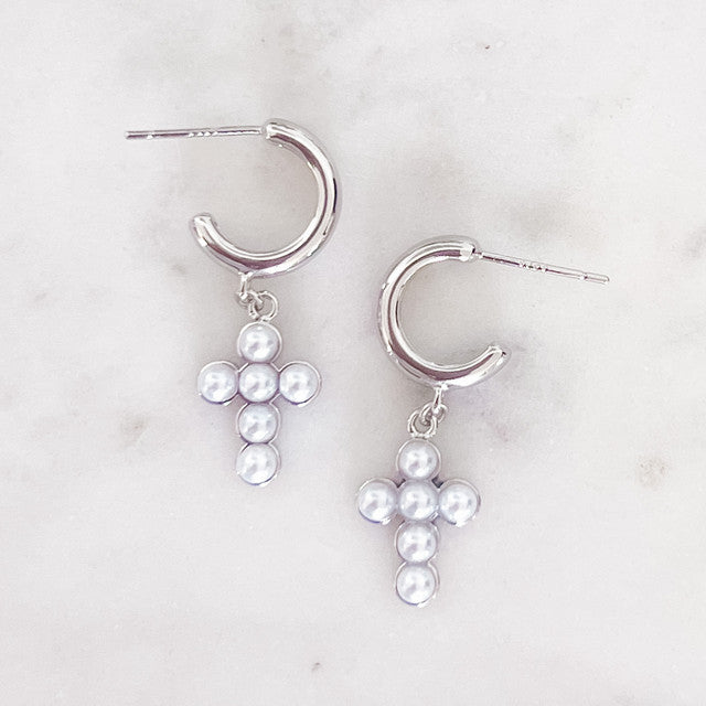 Huggies with Pearl Cross Charm
