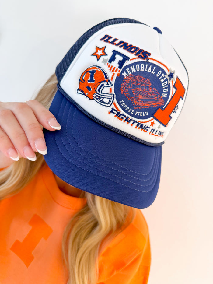 Gameday Social Illinois Layer Patch Foam Trucker Hat – women's accessories - hat