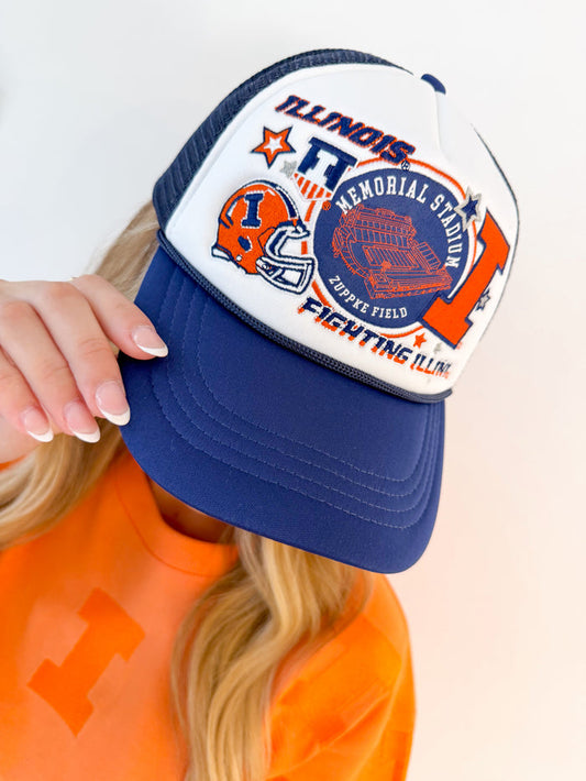 Gameday Social Illinois Layer Patch Foam Trucker Hat – women's accessories - hat
