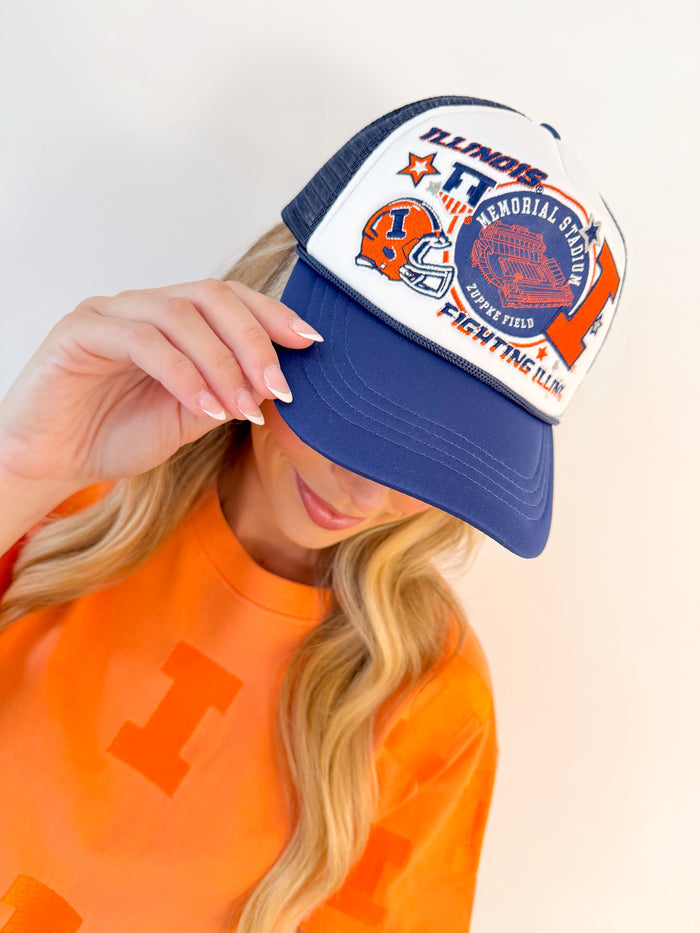 Gameday Social Illinois Layer Patch Foam Trucker Hat – women's accessories - hat