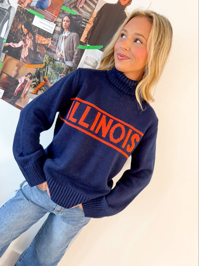 Gameday Social Illinois Railway Sweater Rolled Turtleneck – women's sweater
